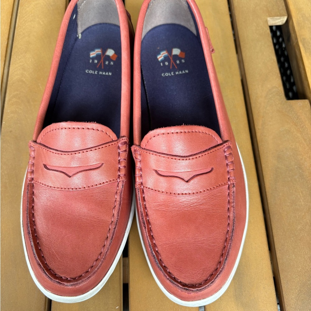Cole Haan Red Leather boat shoe/ Loafers with Moccasin Stitching - Picture 3 of 8